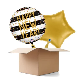 NEU Ballongrüße Happy New Year Konfetti, schwarz-weiß, 35cm, 2 Ballons