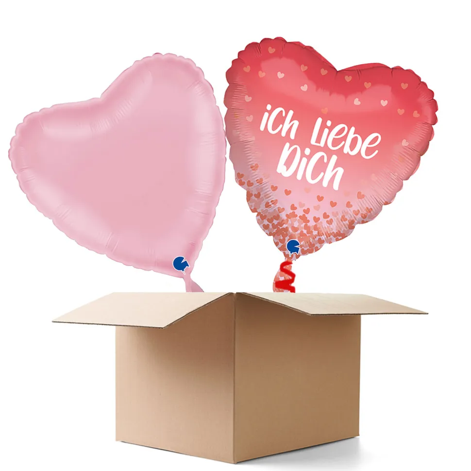 NEU Ballongrüße Herz Ich Liebe Dich, rosa, 36x36cm, 2 Ballons