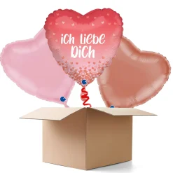 NEU Ballongrüße Herz Ich Liebe Dich, rosa, 36x36cm, 3 Ballons