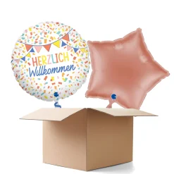 NEU Ballongrüße Herzlich Willkommen Konfetti, bunt, 35cm, 2 Ballons