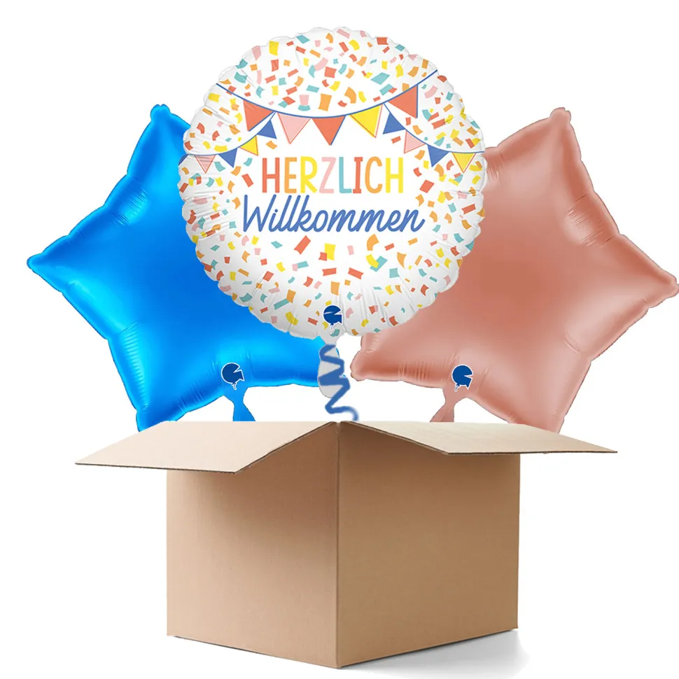 NEU Ballongrüße Herzlich Willkommen Konfetti, bunt, 35cm, 3 Ballons
