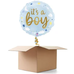 NEU Ballongrüße It's a Boy Sterne und Wolken, blau, 35cm, 1 Ballon