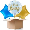 NEU Ballongrüße It's a Boy Sterne und Wolken, blau, 35cm, 3 Ballons