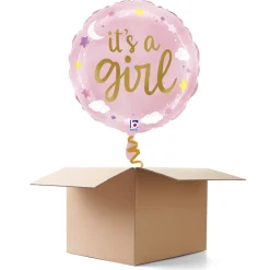 NEU Ballongrüße It's a Girl Sterne und Wolken, rosa, 35cm, 1 Ballon