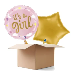 NEU Ballongrüße It's a Girl Sterne und Wolken, rosa, 35cm, 2 Ballons