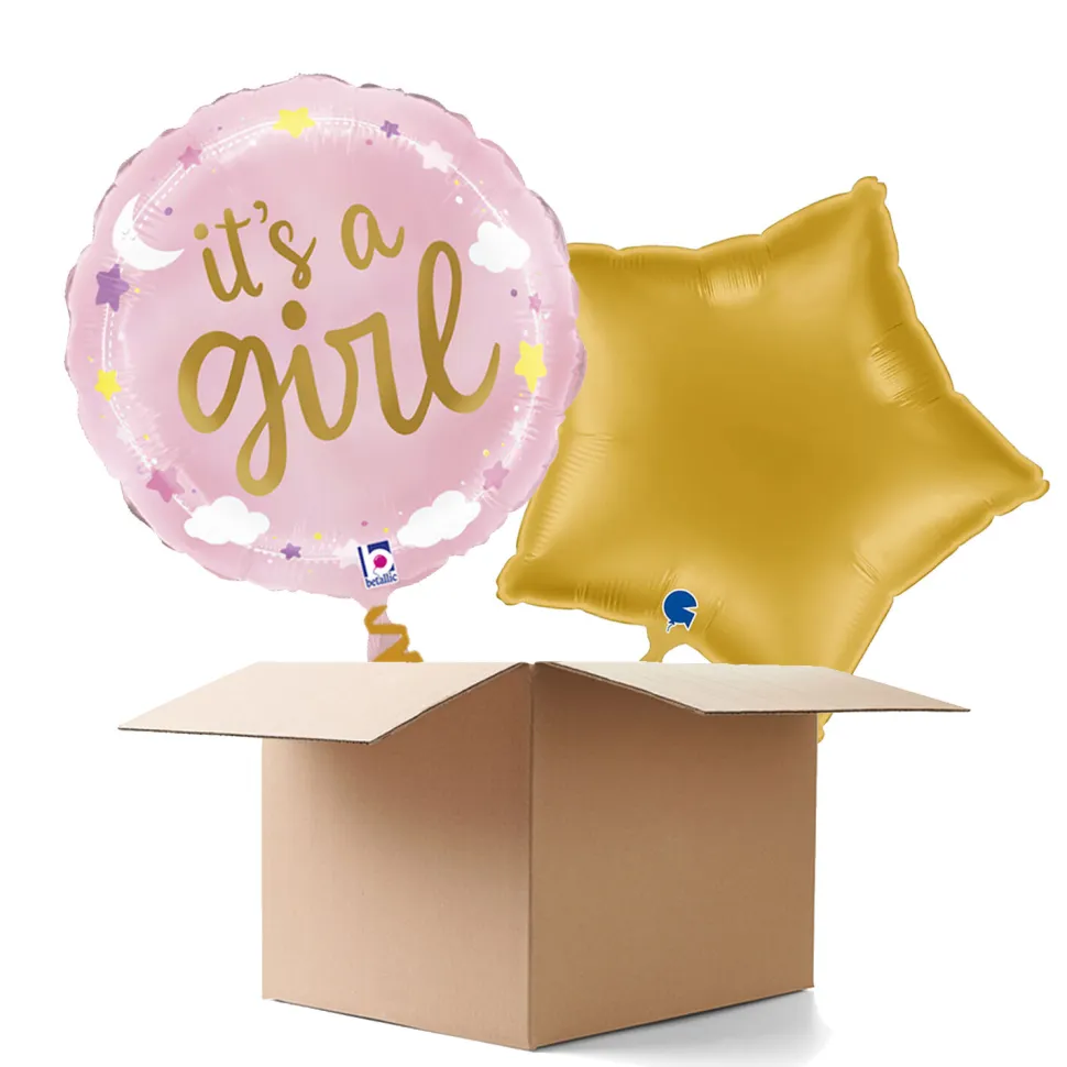 NEU Ballongrüße It's a Girl Sterne und Wolken, rosa, 35cm, 2 Ballons