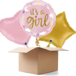 NEU Ballongrüße It's a Girl Sterne und Wolken, rosa, 35cm, 3 Ballons
