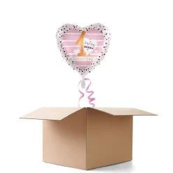 NEU Ballongrüße Pink Hearts Hip Hip Hurra 1. Geburtstag, 1 Ballon