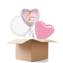 NEU Ballongrüße Pink Hearts Hip Hip Hurra 1. Geburtstag, 3 Ballons