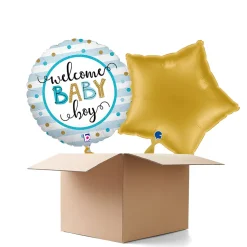 NEU Ballongrüße Welcome Baby Boy Stripes, blau, 35cm, 2 Ballons