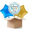 NEU Ballongrüße Welcome Baby Boy Stripes, blau, 35cm, 3 Ballons
