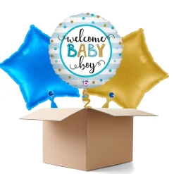 NEU Ballongrüße Welcome Baby Boy Stripes, blau, 35cm, 3 Ballons
