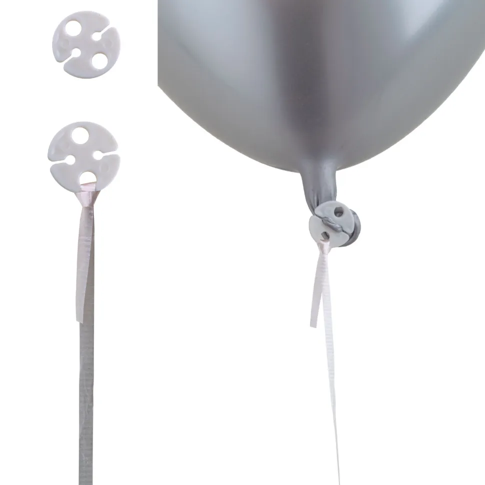 NEU Ballonverschlüsse mit Band, weiß, 100 Stück