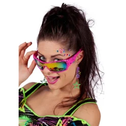NEU Brille 80er-Jahre, neon-pink mit verspiegelten Gläsern