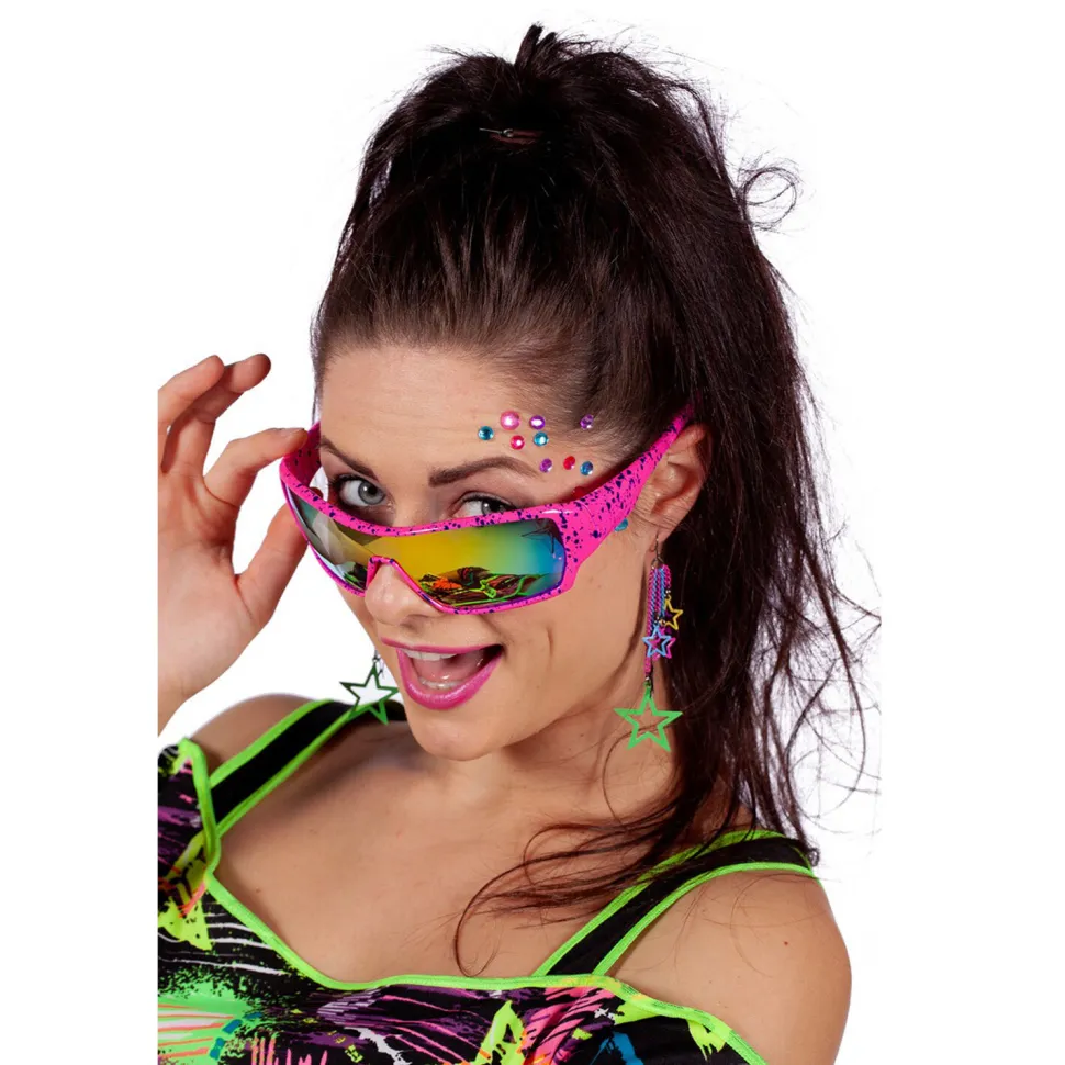 NEU Brille 80er-Jahre, neon-pink mit verspiegelten Gläsern