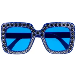 NEU Brille Party blau, mit Schmucksteinen