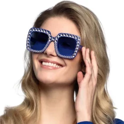 NEU Brille Party blau, mit Schmucksteinen