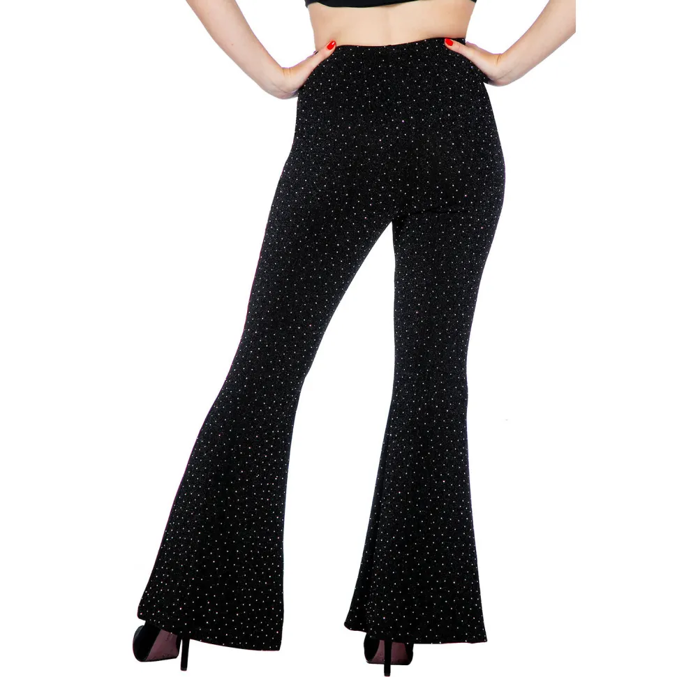 NEU Damen-Kostüm Glitzer-Schlaghose mit Strasssteinen, schwarz, Gr. 34-36