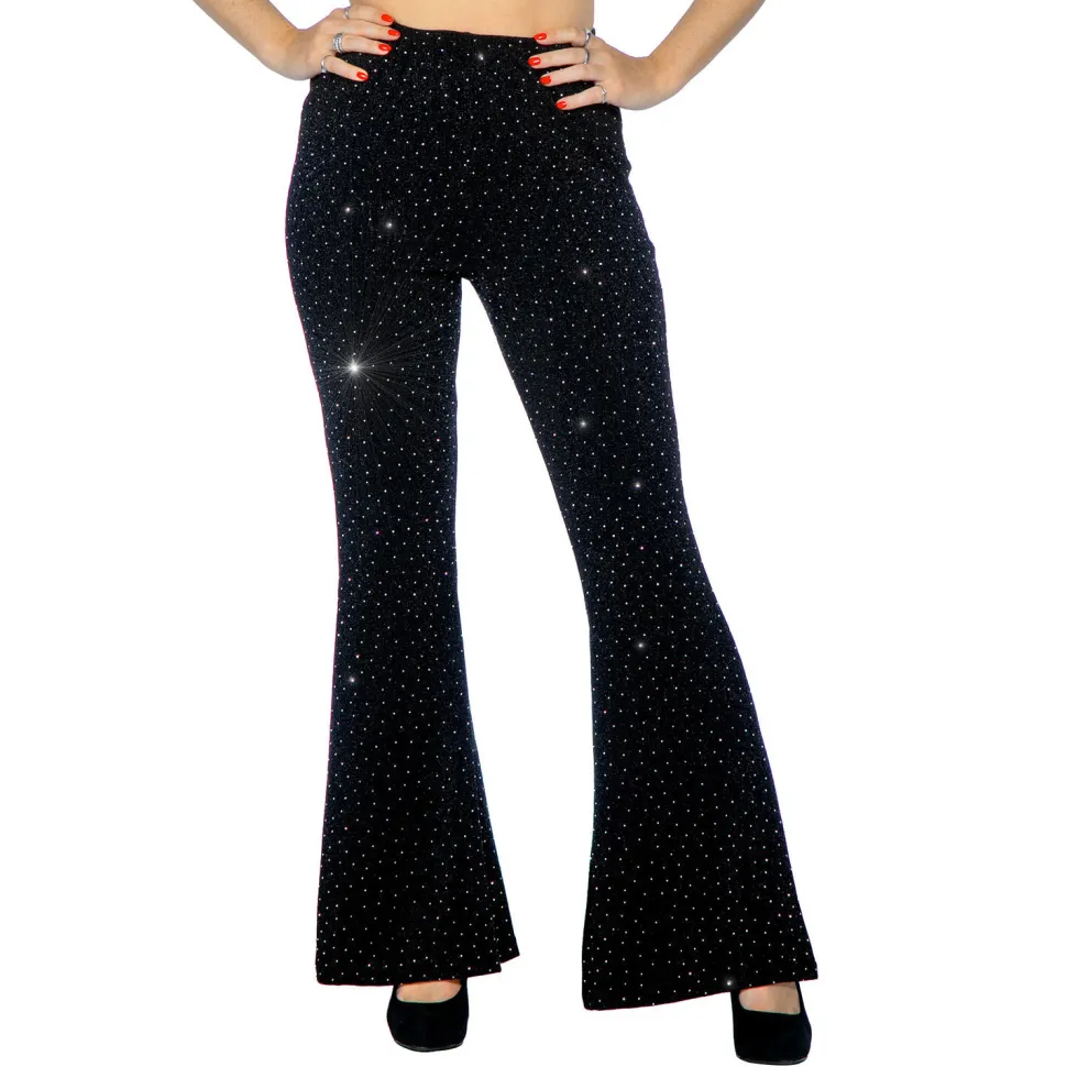 NEU Damen-Kostüm Glitzer-Schlaghose mit Strasssteinen, schwarz, Gr. 34-36