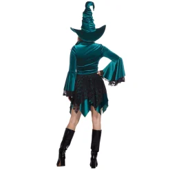 NEU Damen-Kostüm Hexenkleid kurz mit schwarzer Spitze, türkis, Gr. 36