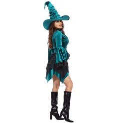 NEU Damen-Kostüm Hexenkleid kurz mit schwarzer Spitze, türkis, Gr. 36