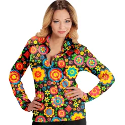 NEU Damen-Kostüm Hippie-Bluse Bunte Blumen, Gr. S-M