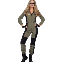 NEU Damen-Kostüm Jet-Pilotin, Overall, olivgrün, Gr. 34