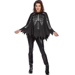 NEU Damen-Kostüm Poncho Skelett mit Glitzersteinen, Einheitsgröße