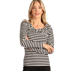 NEU Damen-Kostüm Ringelshirt langarm mit Rüschenkragen, schwarz-weiß, Gr. XS