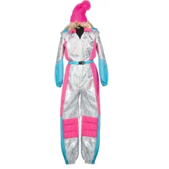 NEU Damen-Kostüm Skianzug Deluxe, silber mit pink und blau, Gr. 36