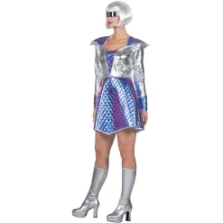 NEU Damen-Kostüm Space-Kleid, metallic-silber-irisierend, Gr. 34