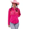 NEU Damen-Kostüm Western-Bluse Babe, pink mit Fransen, Gr. 34