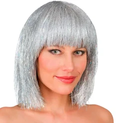 NEU Damen-Perücke Glitzer-Bob, silber