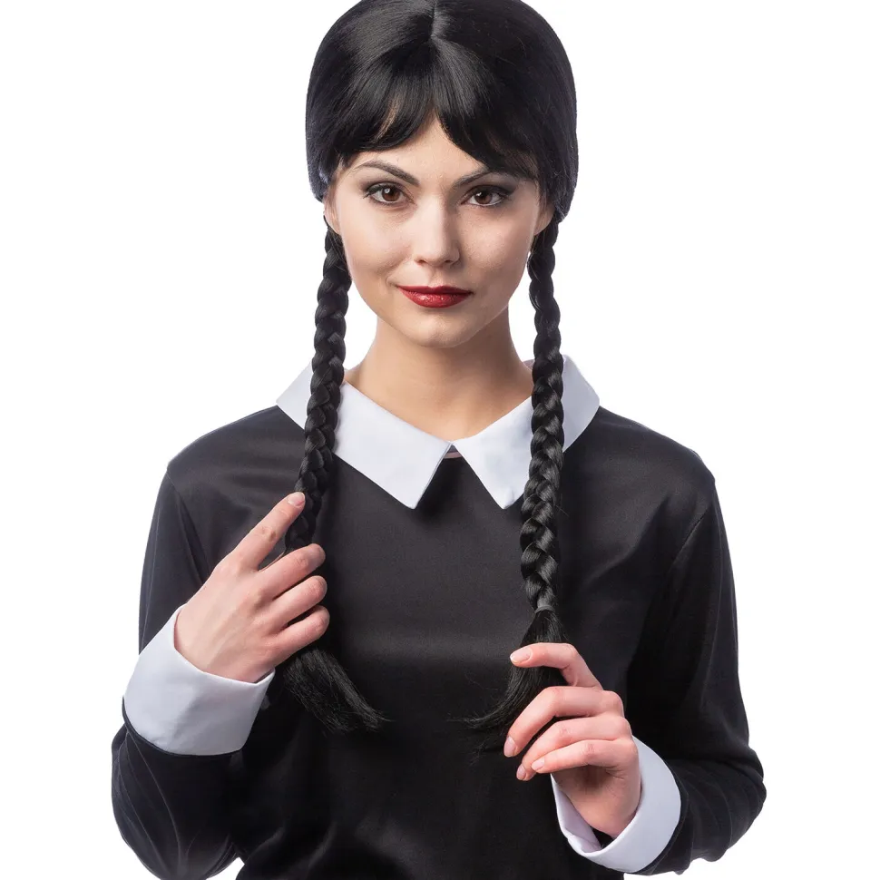 NEU Damen-Perücke Mädchen mit Zöpfen und Pony, schwarz, größenverstellbar