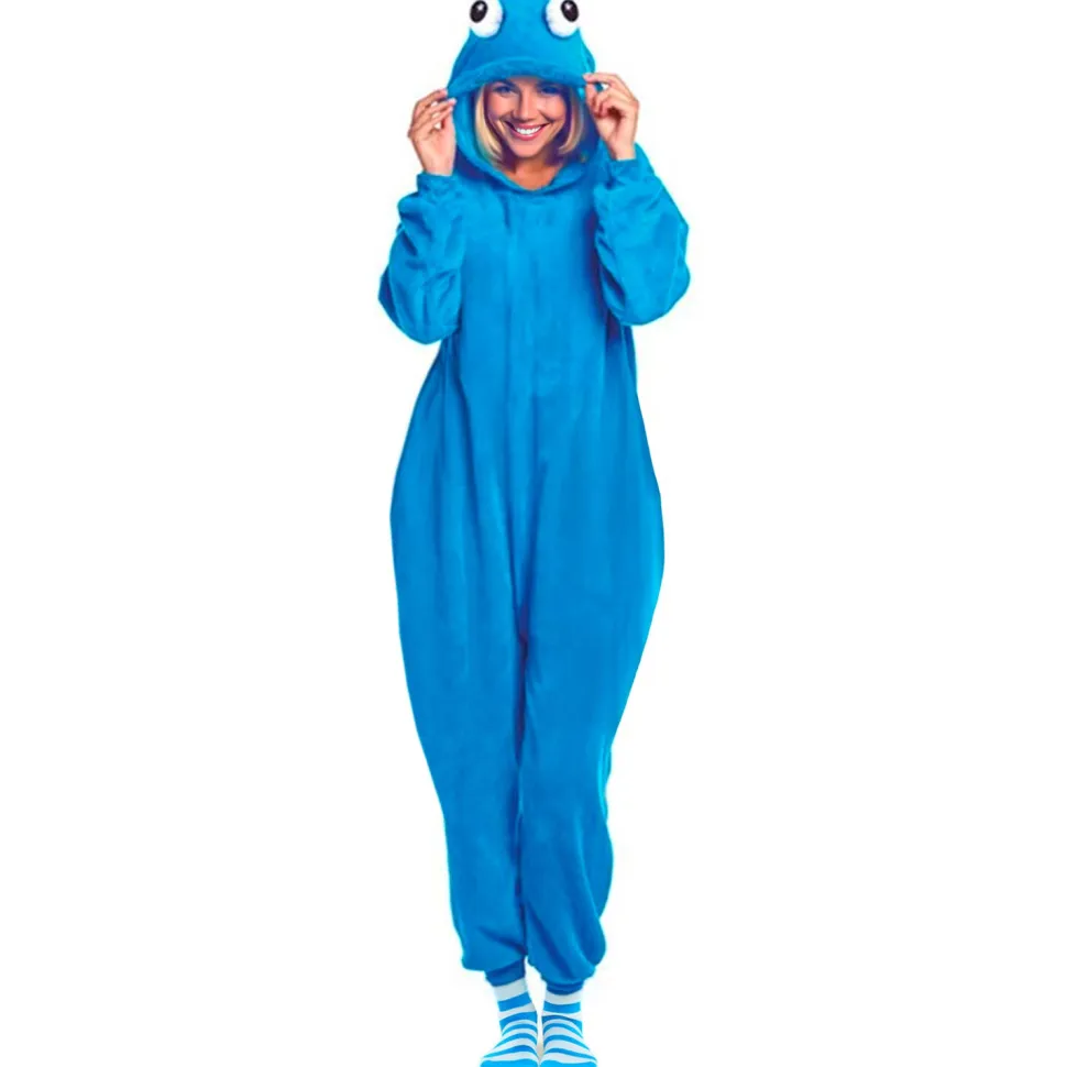 NEU Damen- und Herren-Kostüm Plüsch-Overall Keksmonster, mit Kapuze, Gr. S-M