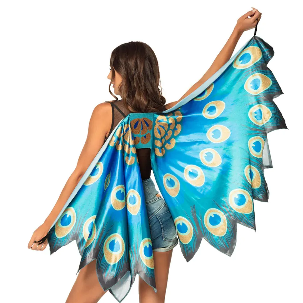 NEU Flügel Pfau ca. 115x155cm, Umhang mit Pfauenfeder-Look, Einheitsgröße
