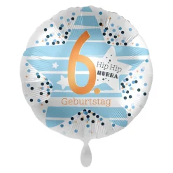 NEU Folienballon Blue Stars - Hip Hip Hurra 6. Geburtstag - ca. 45cm Durchmesser