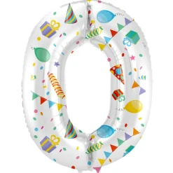 NEU Folienballon Große Zahl 0, mit buntem Party-Design, ca. 86cm, Zahlenballon