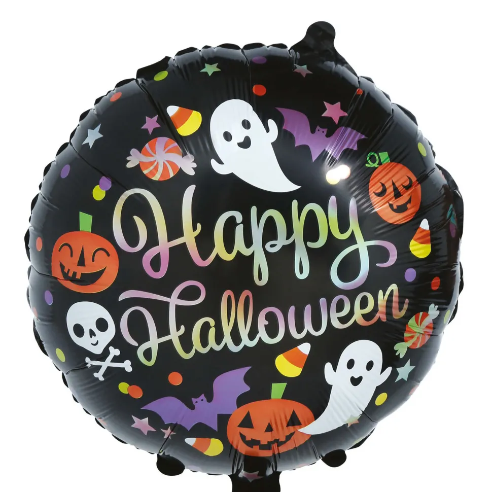 NEU Folienballon Happy Halloween, schwarz mit Halloween-Motiven, ca. 50cm