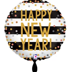 NEU Folienballon Happy New Year Konfetti, schwarz-weiß, 35cm
