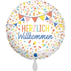 NEU Folienballon Herzlich Willkommen Konfetti, bunt, 35cm