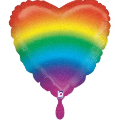 NEU Folienballon Herz Regenbogen, Rainbow Heart Glitter, bunt, 36x36cm
