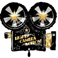 NEU Folienballon Lights - Camera - Action, Hollywood Filmkamera, schwarz, 62x54cm