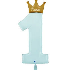 NEU Folienballon My first Birthday Prinz, Zahl 1 mit Krone, blau, 42x102cm