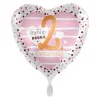 NEU Folienballon Pink Hearts - Hip Hip Hurra 2. Geburtstag - ca. 45cm Durchmesser