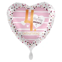 NEU Folienballon Pink Hearts - Hip Hip Hurra 4. Geburtstag - ca. 45cm Durchmesser