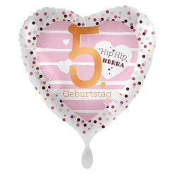 NEU Folienballon Pink Hearts - Hip Hip Hurra 5. Geburtstag - ca. 45cm Durchmesser