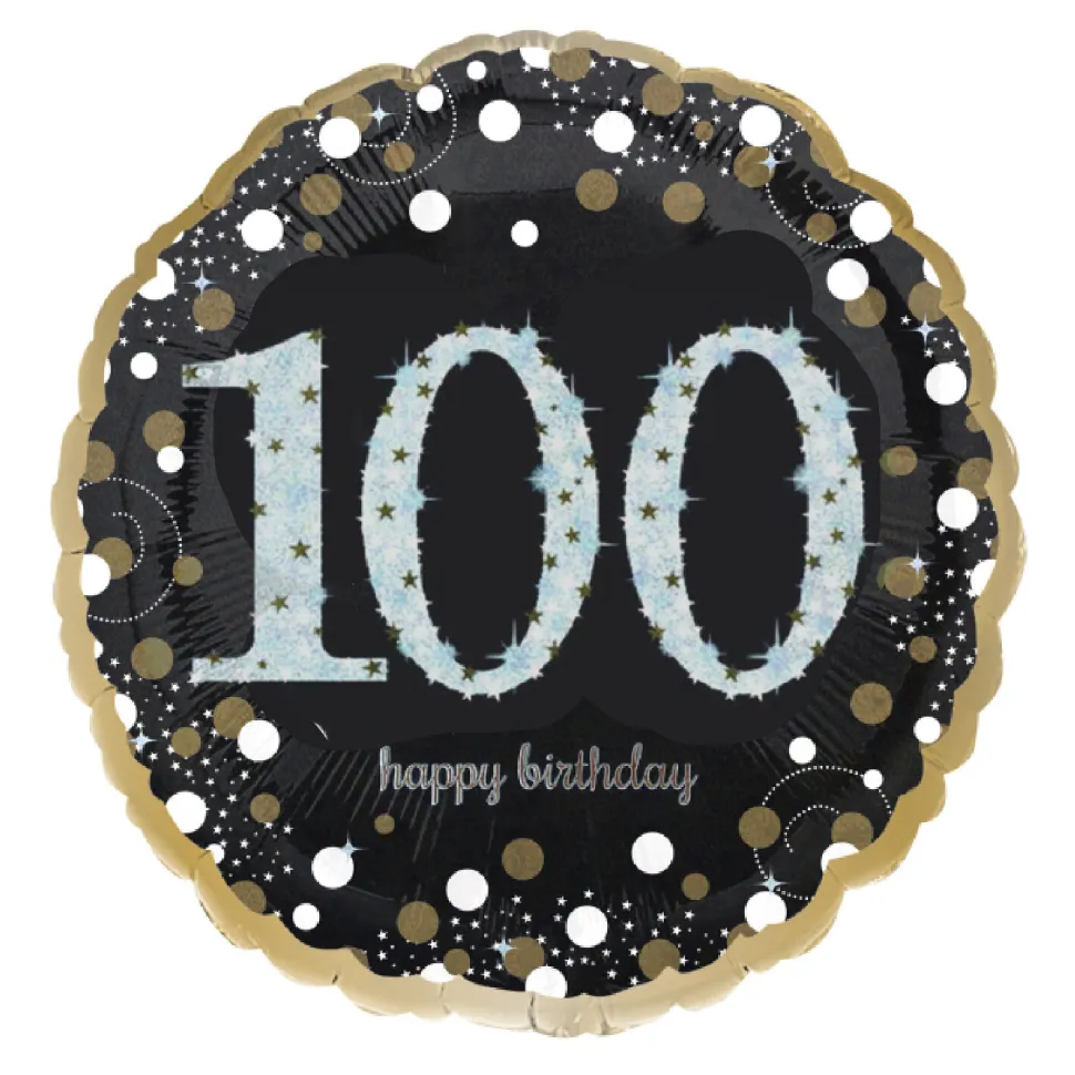 NEU Folienballon Sparkling Birthday 100th, schwarz, ca. 45cm