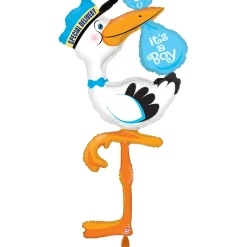 NEU Folienballon Special Delivery Storch, blau, Baby Birthday, 59x173cm