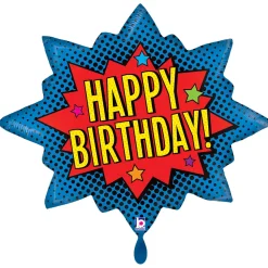 NEU Folienballon Superhero Happy Birthday Burst, 75x62cm